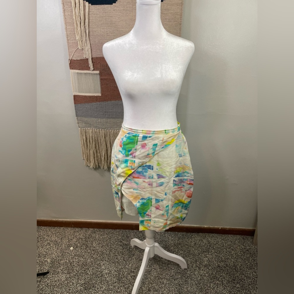 Suboo Australia Abstract 100% Silk Mini Wrap Skirt Zipper Back US 4